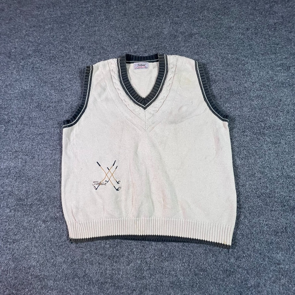 Vintage Titleist by Corbin Sweater Vest Mens Medium Cream Knit Sleeveless Preppy